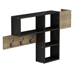 Hallway coat rack with shelves Harlan Hm8973,13 made of melamine natural color/black marble 99.5x15x61hcm