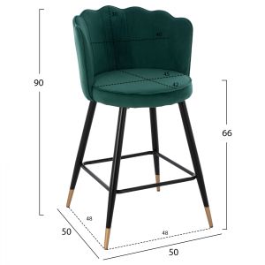 Green plush medium-high bar stool Princess Vesna Hm8736,03 50x50x90cm
