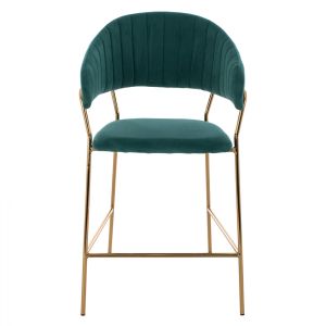 Green plush medium-high bar stool Theodore Hm8734,03 60x55x100cm