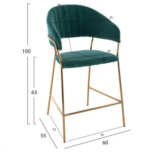 Green plush medium-high bar stool Theodore Hm8734,03 60x55x100cm