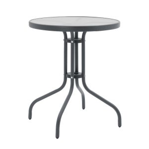 Kalan-Watson dining set, gray metal and tempered glass table, 3 pieces D60x70cm