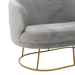 Gloria sofa in gray velvet with gold metal frame 132x82x83cm