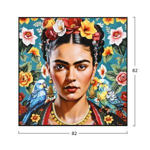 Wall painting Hm4567 black Ps frame with canvas print female face and parrots 82x4.5x82hcm.