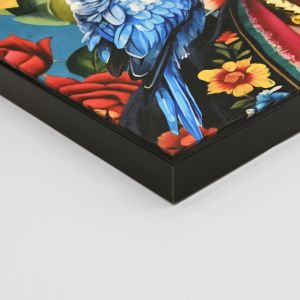 Wall painting Hm4567 black Ps frame with canvas print female face and parrots 82x4.5x82hcm.