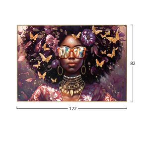 Wall painting Hm4569 beige Ps frame with canvas print female face with glasses 82x4.5x82hcm.