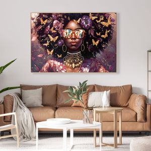Wall painting Hm4569 beige Ps frame with canvas print female face with glasses 82x4.5x82hcm.
