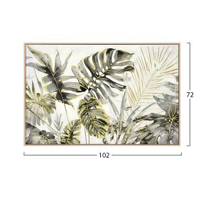 Wall painting ημ4541 beige Ps tropical leaves on canvas with printed frame 102x4.5x72hcm.