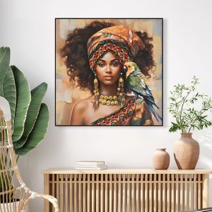 Square wall painting Hm4566 black Ps frame with canvas print female figure 82x4.5x82hcm.