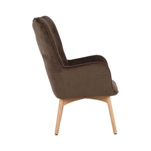Brown velvet damask armchair with wooden legs
