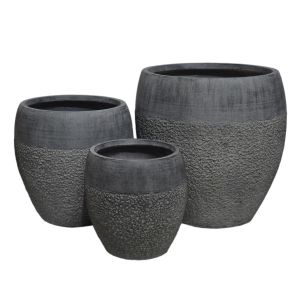 Planters, set of 3 pieces, Gardener series Hm4725, fiberglass, dark cement color, Φ55x54 in cm.