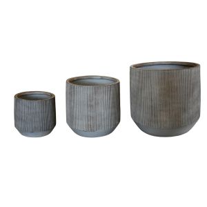 Planters, round, set of 3 pieces, Gardener series Hm4724, fiberglass, cement color, Φ59x55 in cm.