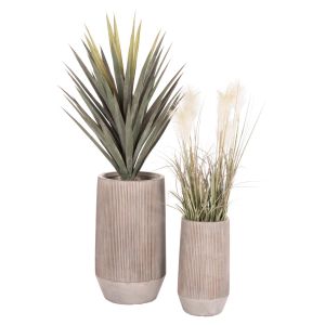 Planters, cylindrical, set of 2, Gardener Hm4727, fiberglass, cement color, Φ35x64 in cm.