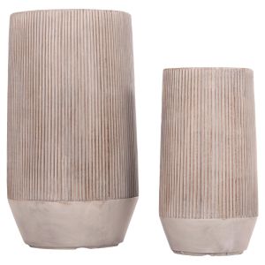 Planters, cylindrical, set of 2, Gardener Hm4727, fiberglass, cement color, Φ35x64 in cm.