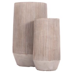 Planters, cylindrical, set of 2, Gardener Hm4727, fiberglass, cement color, Φ35x64 in cm.