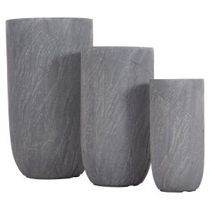 Cylindrical planters, set of 3 pieces, Gardener series Hm4720, cement-colored fiberglass Φ44x78.5cm.
