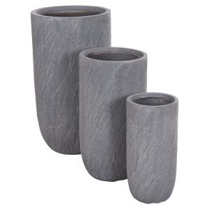 Cylindrical planters, set of 3 pieces, Gardener series Hm4720, cement-colored fiberglass Φ44x78.5cm.