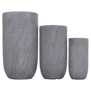 Cylindrical planters, set of 3 pieces, Gardener series Hm4720, cement-colored fiberglass Φ44x78.5cm.
