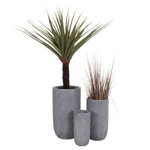 Cylindrical planters, set of 3 pieces, Gardener series Hm4720, cement-colored fiberglass Φ44x78.5cm.