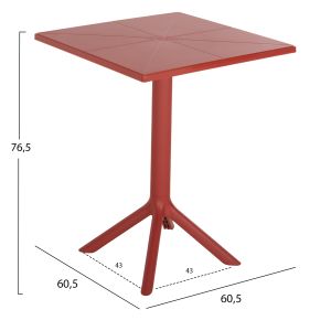 Square polypropylene table Terrin red 60.5x60.5x76.5hcm Hm6125