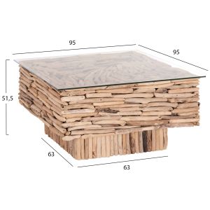 Квадратна холна маса Sparrow Hm9960 Driftwood Naturally --стъкло 95x95x51.5см.