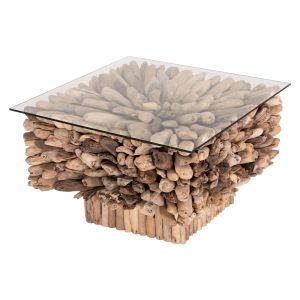 Квадратна холна маса Sparrow Hm9961 Driftwood Naturally --стъкло 75x75x51см.