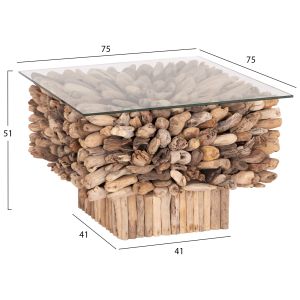 Квадратна холна маса Sparrow Hm9961 Driftwood Naturally --стъкло 75x75x51см.