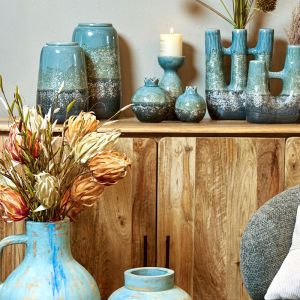 Керамичен свещник Fl1029 зелено-сив цвят 10x21cm