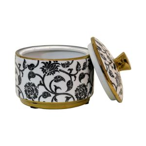Ceramic pot with lid Fl22960 black-white-gold color 13x13cm