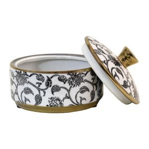 Ceramic pot with lid Fl22960 black-white-gold color 15x11cm