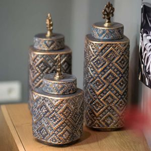 Ceramic vase 734 in gray gold color 14x14x29