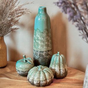 Ceramic decorative pumpkin green-gray color 12x16cm
