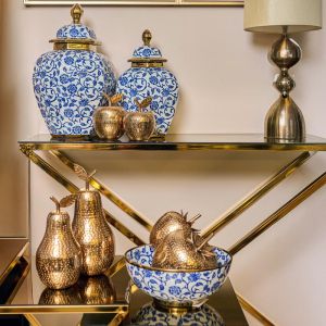 Ceramic bowl Fl22961 blue-white-gold color 25x10cm