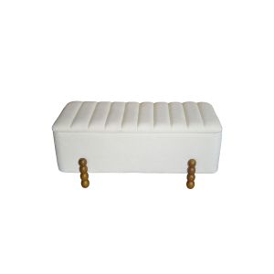 Комплект 2 табуретки Daph Trunk бежово и бяло кадифе 110х46х45 90х41х37