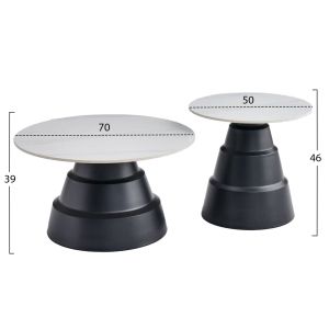 Set of 2 coffee tables Lidox Hm18306.02 sintered stone tops in snow-white color φ50cm and φ70cm