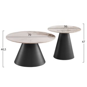 Set of 2 coffee tables Ridge(x) Hm18307.02 sintered stone tops - black bases φ50cm and φ70cm