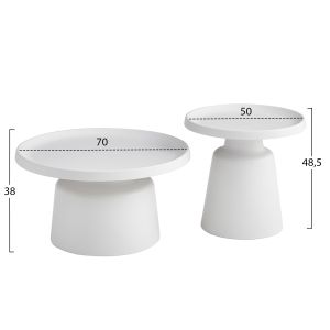 Set of 2 coffee tables Rinkon2 Hm18304.01 all-metal in white φ50cm and φ70cm