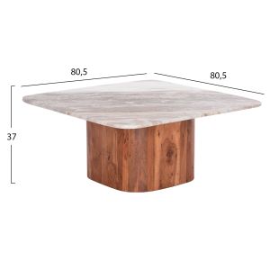 Комплект 2бр. холни маси Square Volti Hm21079 сив мрамор-дърво акация масив натурално
