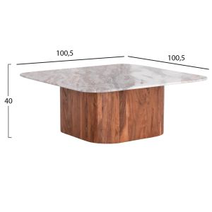 Комплект 2бр. холни маси Square Volti Hm21079 сив мрамор-дърво акация масив натурално
