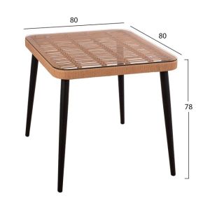 Set of 3 pieces Allegra Wicker with table 80x80x78 beige and black Hm10483
