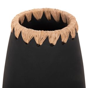 Set of 3, decorative vases Hm4372 terracotta in black with straw weaving on the back