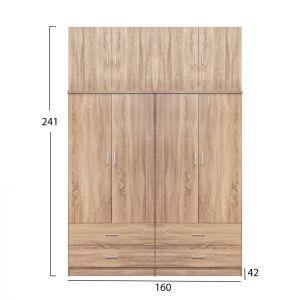 Set of 4 wardrobes 4 doors with ceiling and 4 drawers Sonama 160x42x241cm HM11352,02
