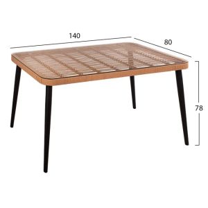 Set of 5 pieces Allegra Wicker with table 140x80x78 beige and black color Hm10508