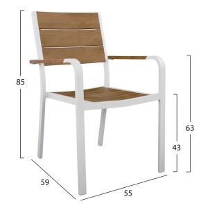 Set of 5 pieces table and armchairs aluminum polywood white color Hm10459
