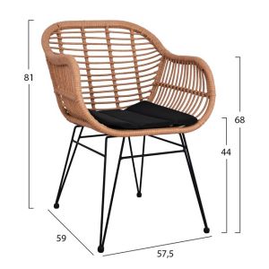 Set of 7 pieces Allegra Wicker with table 160x90x78 beige and black color Hm10513