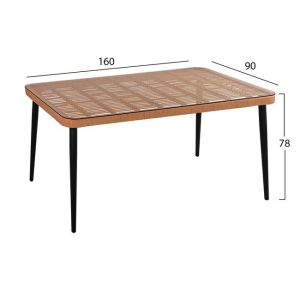 Set of 7 pieces Allegra Wicker with table 160x90x78 beige and black color Hm10516