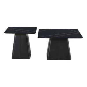Set of 2 square coffee tables, metal-sintered stone in black marble color