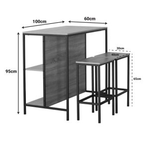 Комплект бар маса Bailon в дъбов цвят с черен метал 100x60x95см