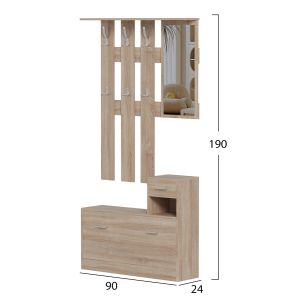 Hallway set with mirror Gorn, melamine sonoma Hm2473,01 90x24x190cm