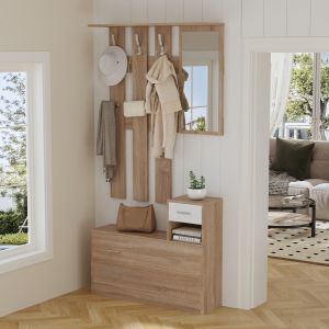 Hallway set with mirror Gorn, melamine sonoma-white Hm2473,04 90x24x190cm