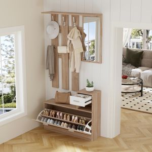Hallway set with mirror Gorn, melamine sonoma-white Hm2473,04 90x24x190cm